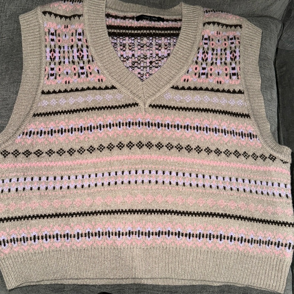 Love Tree - pink, blue, brown sweater vest. Size L